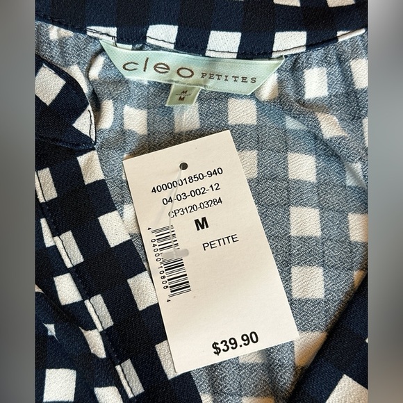 NWT Cleo Petites navy/white sleeveless stretch knit pullover V-front top - Picture 7 of 9